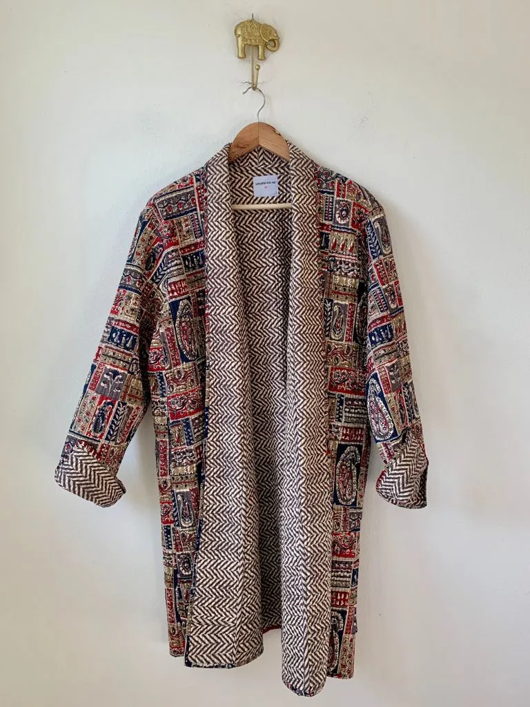 Block Print Quilted Kimono, Long