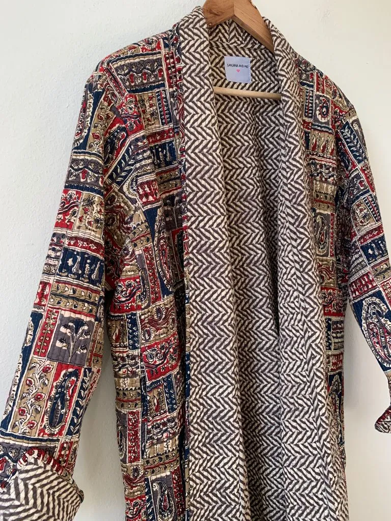 Block Print Quilted Kimono, Long