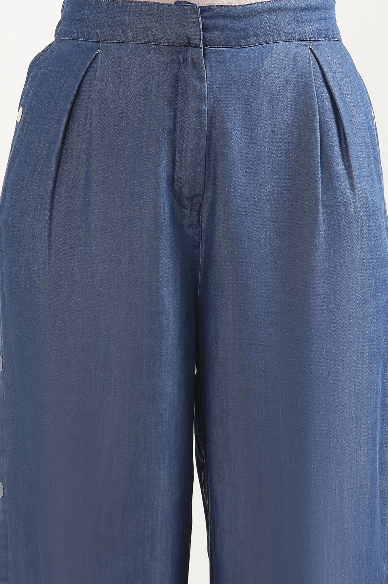 Blue Denim Palazzo with Side Buttons