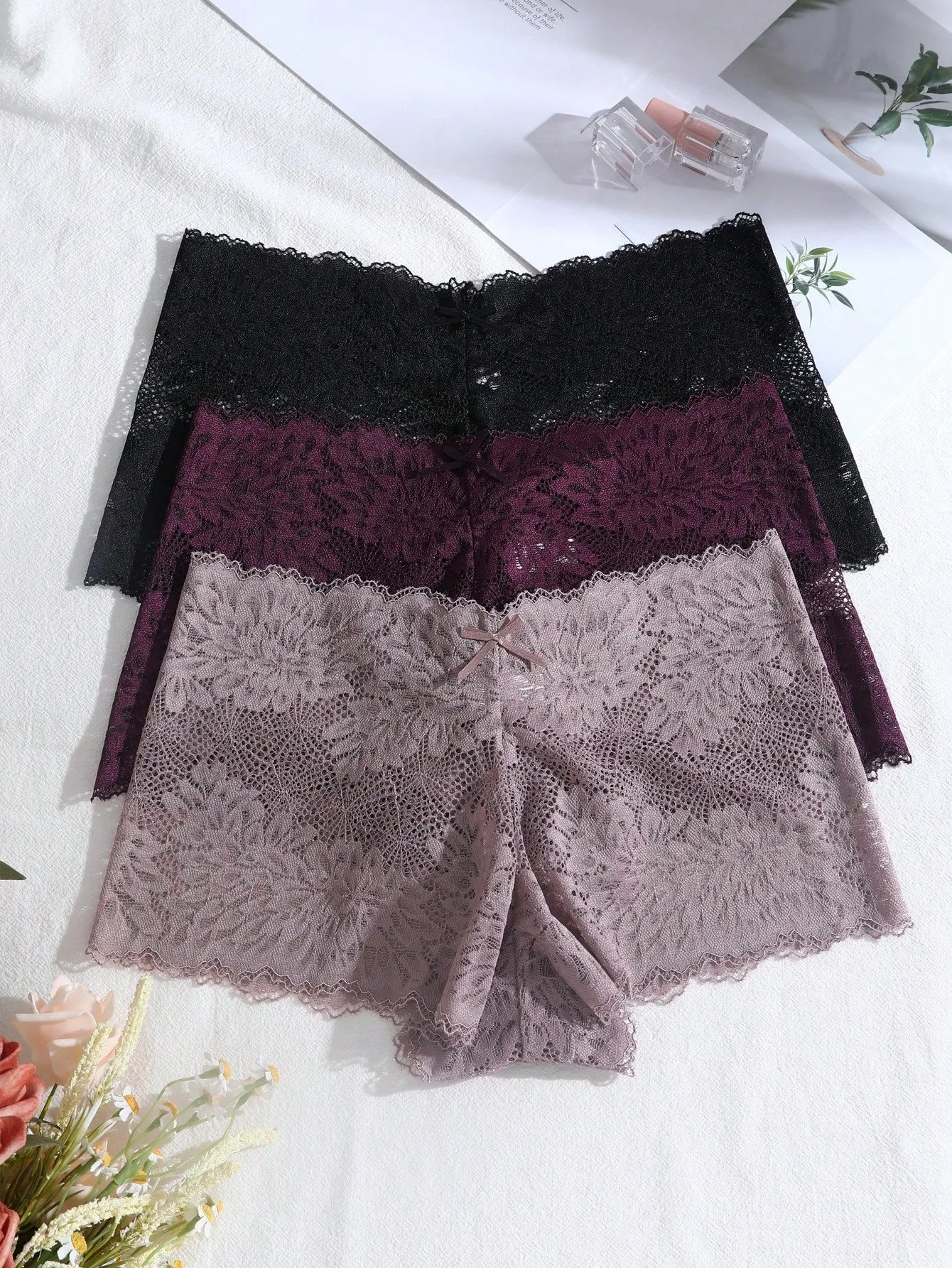 Bragas románticas con lazo y encaje floral - Cherry Vibes