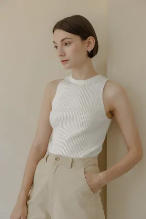 Brielle Ribbed Knit Tank Top - White