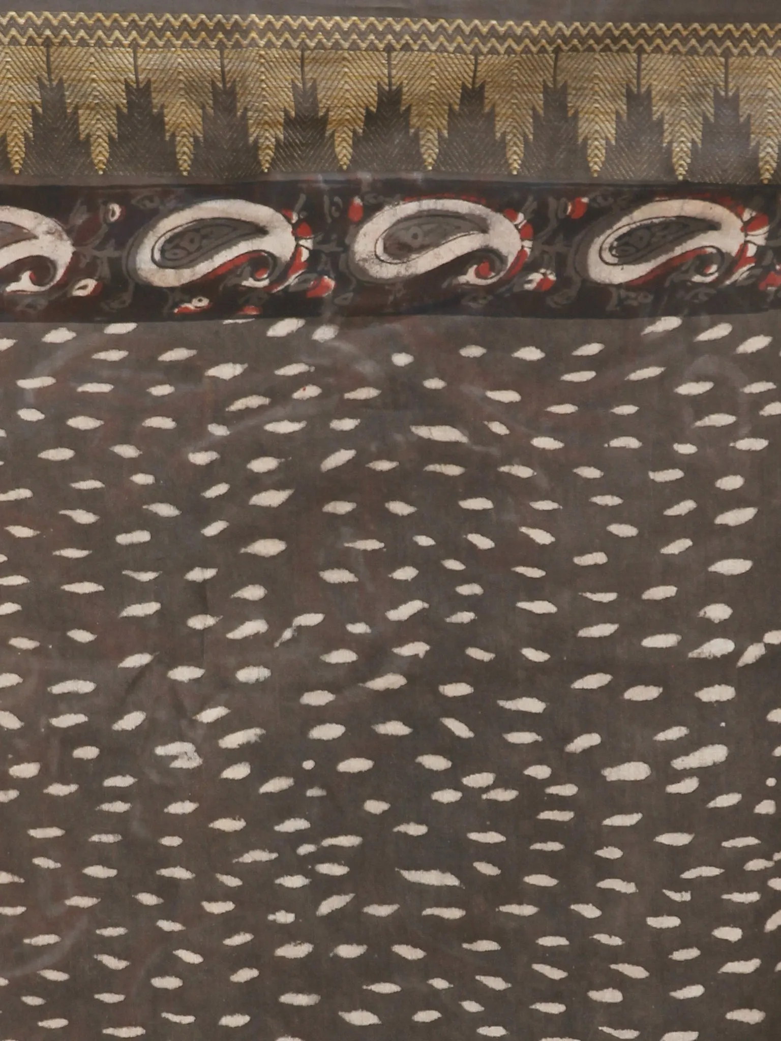 Brown Grey Ivory Chanderi Silk Hand Block Printed Saree With Geecha Border - S031702641