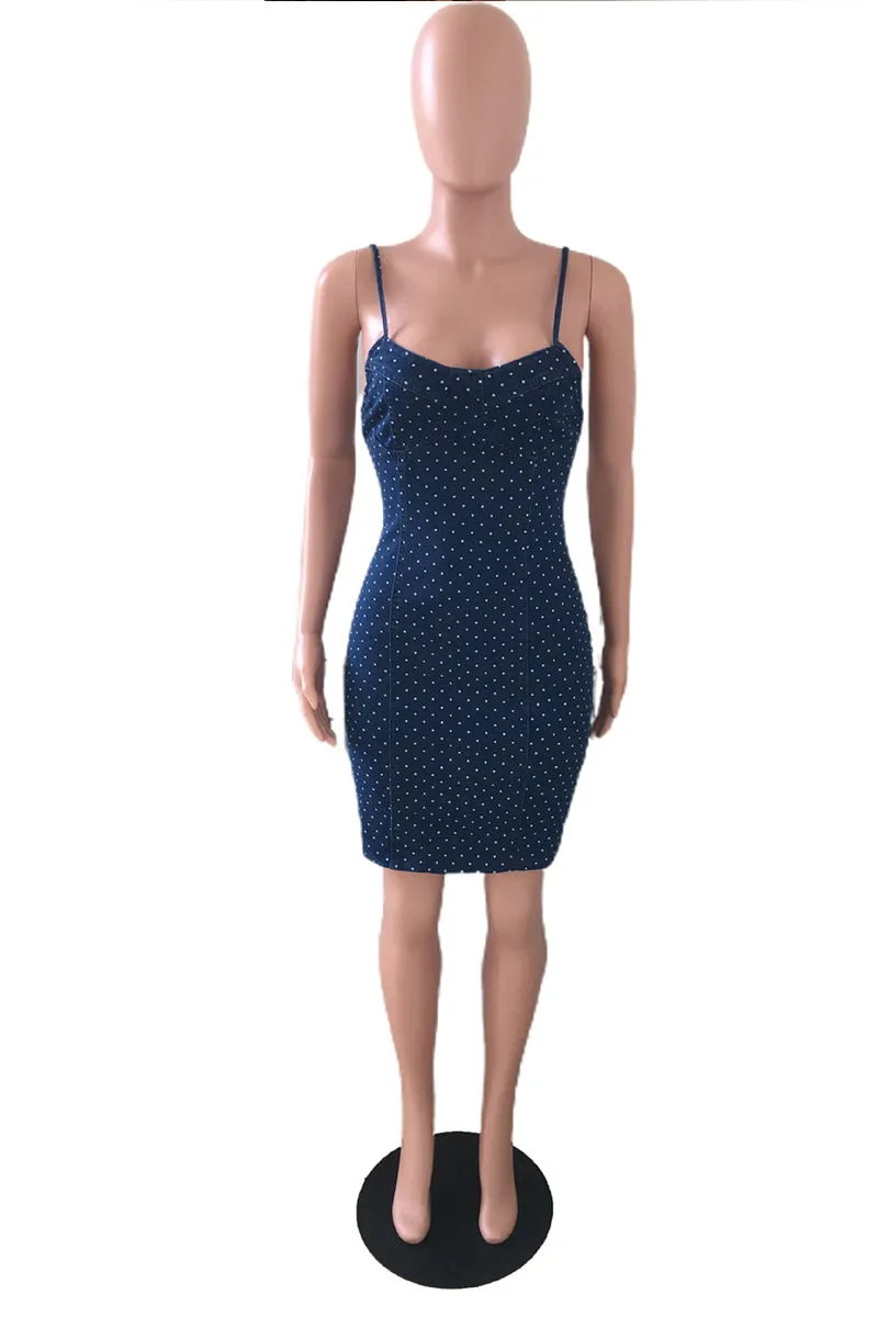 BS3440 Polka Dots Denim Mini Dress