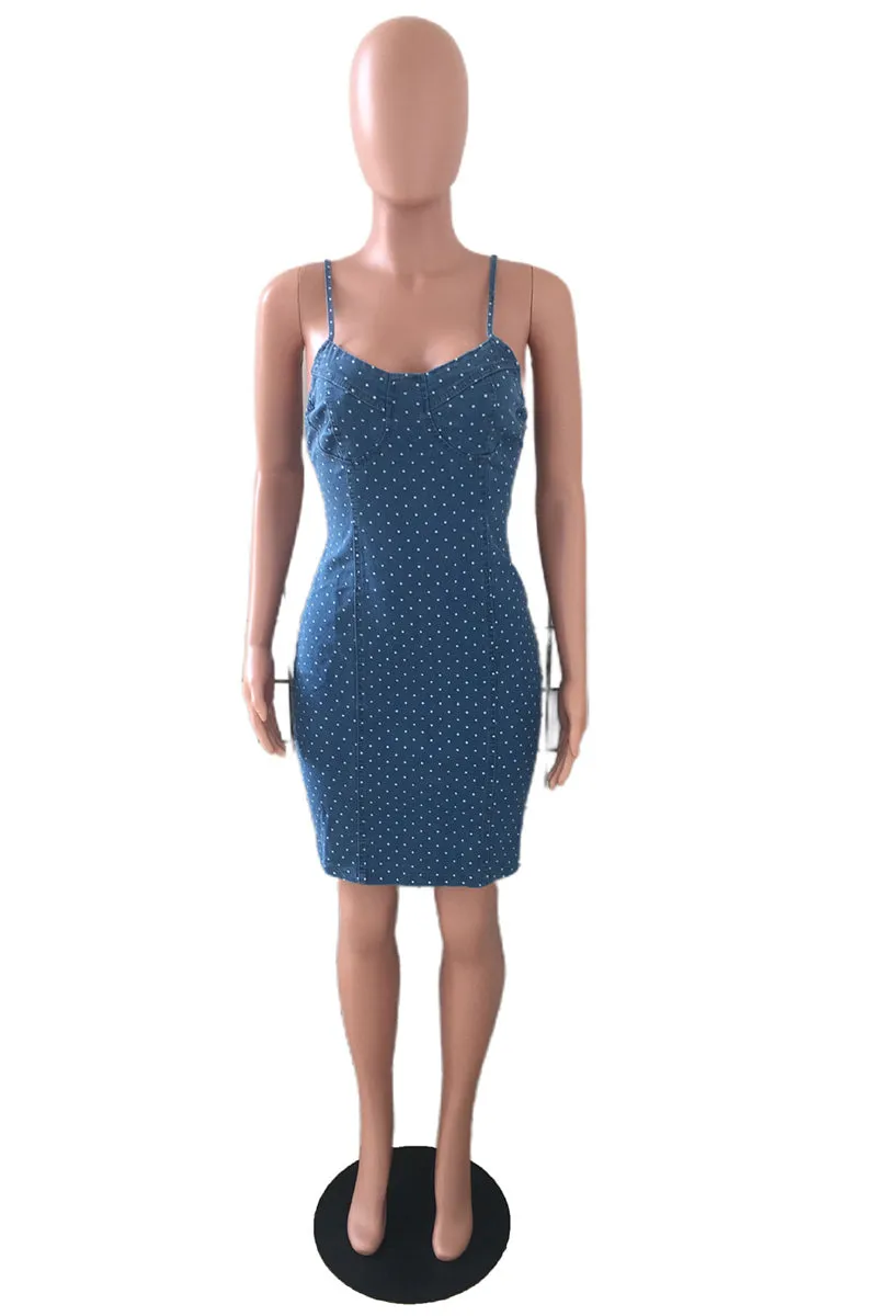 BS3440 Polka Dots Denim Mini Dress