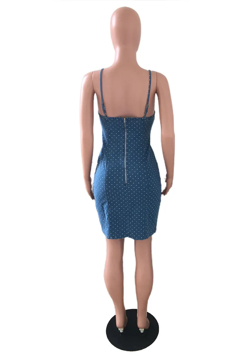BS3440 Polka Dots Denim Mini Dress