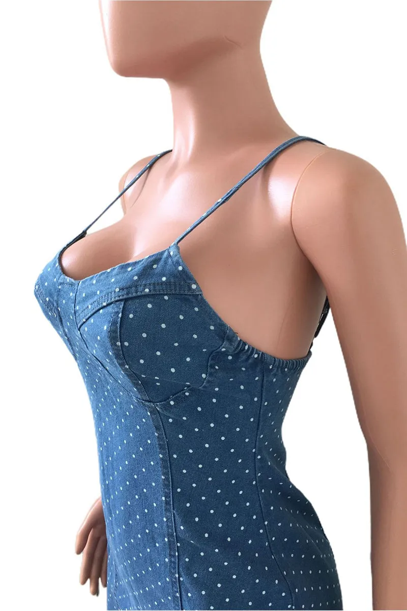 BS3440 Polka Dots Denim Mini Dress