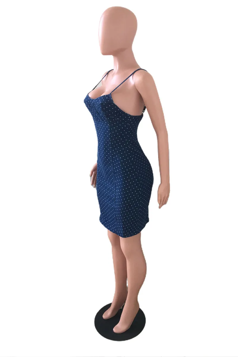 BS3440 Polka Dots Denim Mini Dress