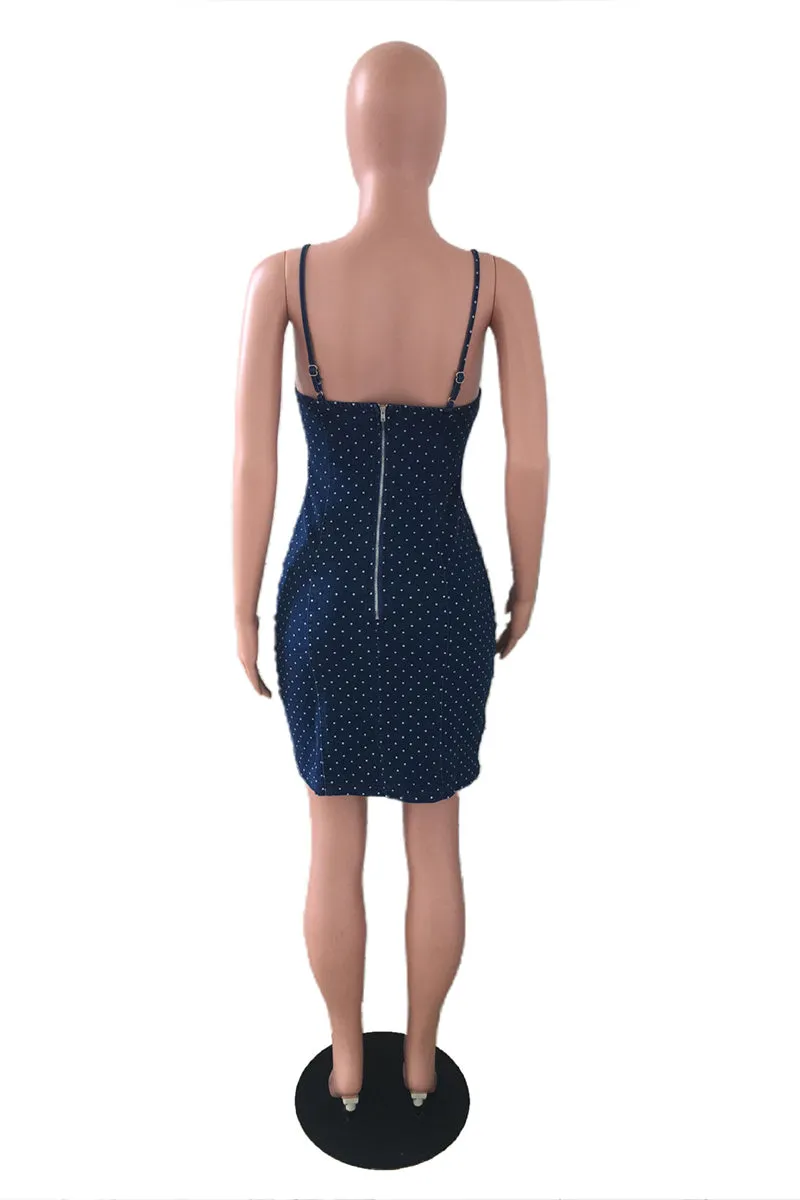 BS3440 Polka Dots Denim Mini Dress