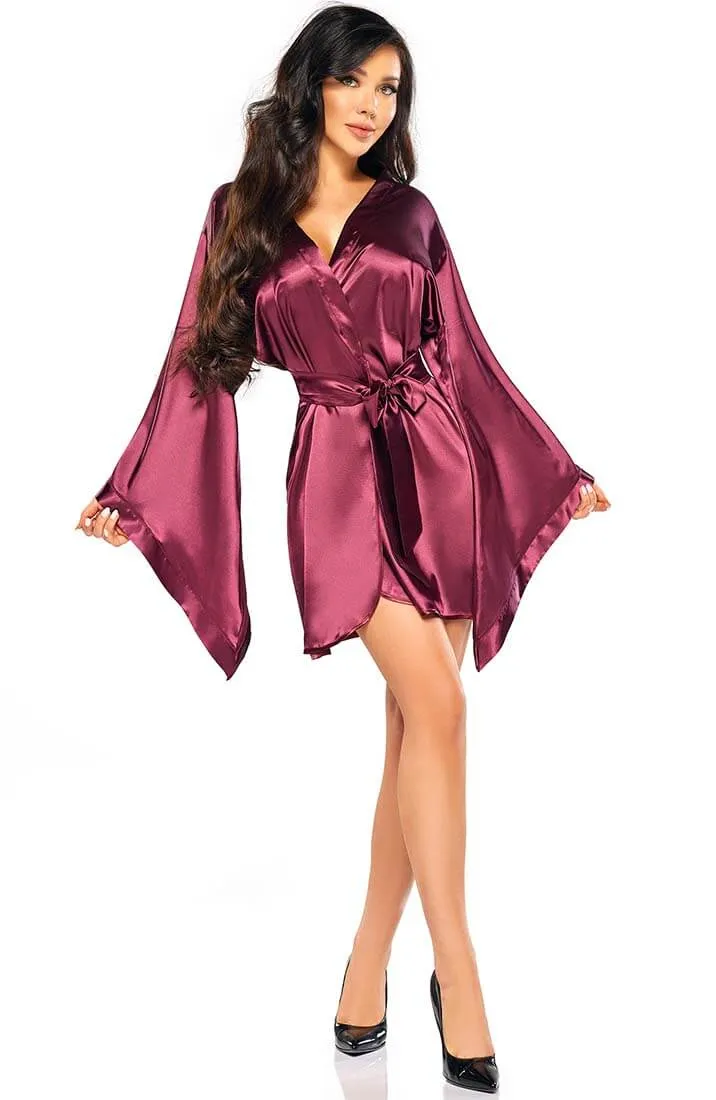 Burgundy satin robe - Samira