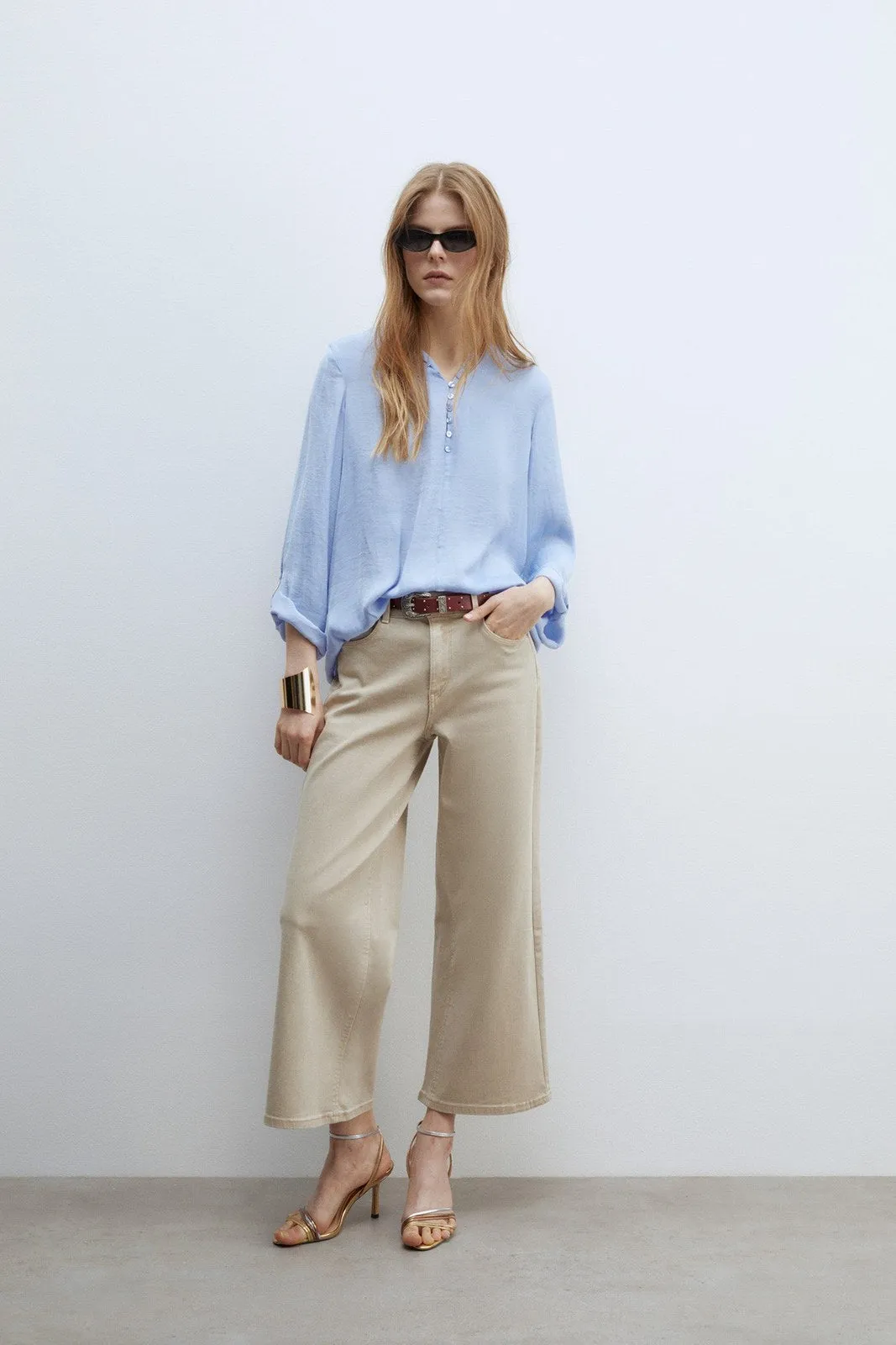 Buttons loose-fit blouse - Light Blue