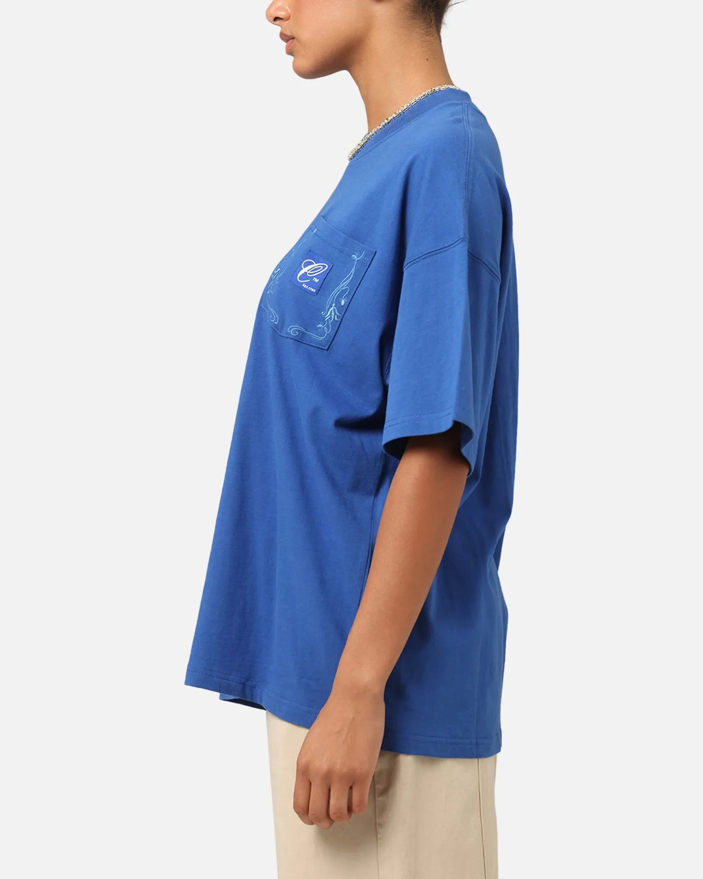 Carre Floral Pocket Oversized T-Shirt Blue