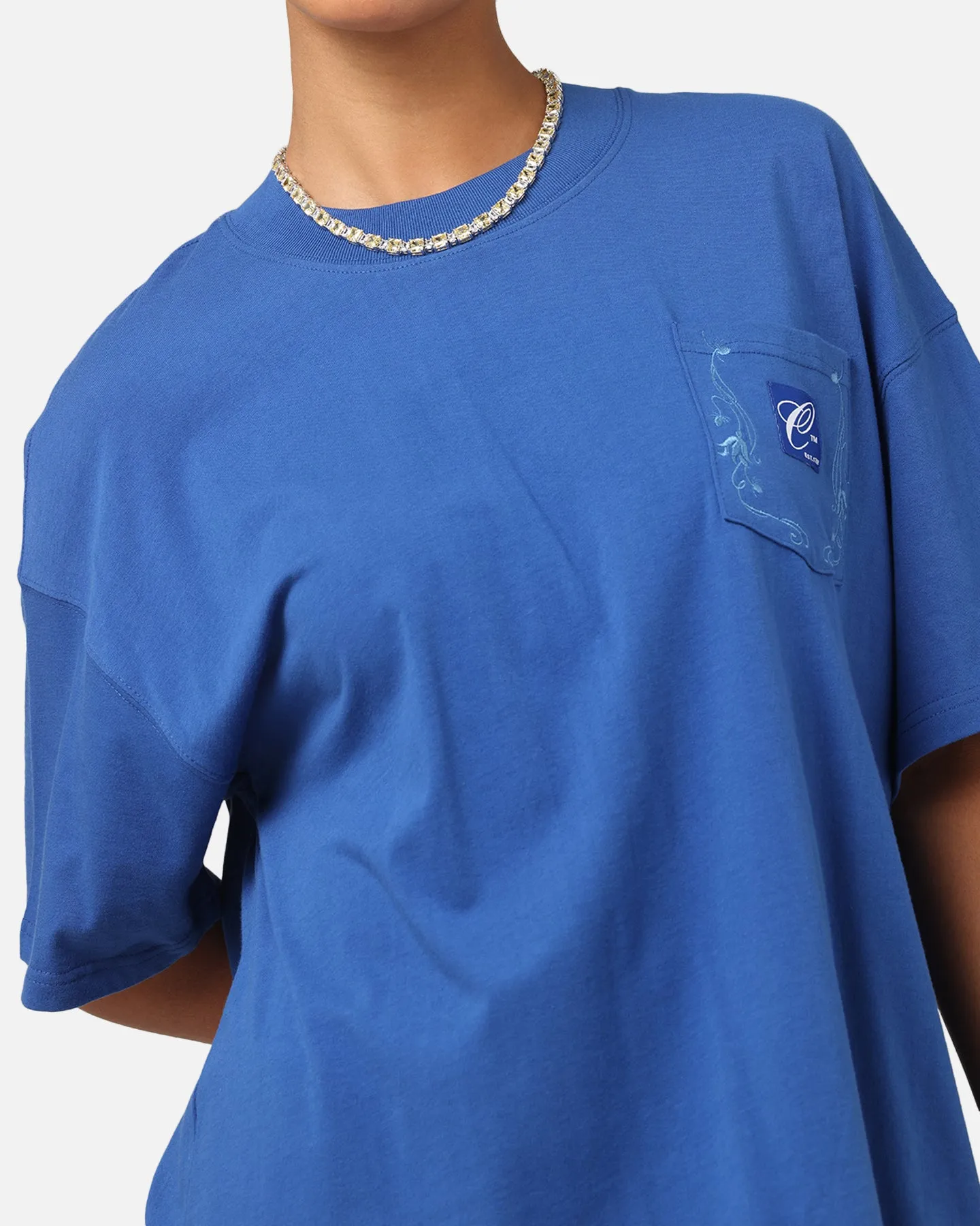 Carre Floral Pocket Oversized T-Shirt Blue