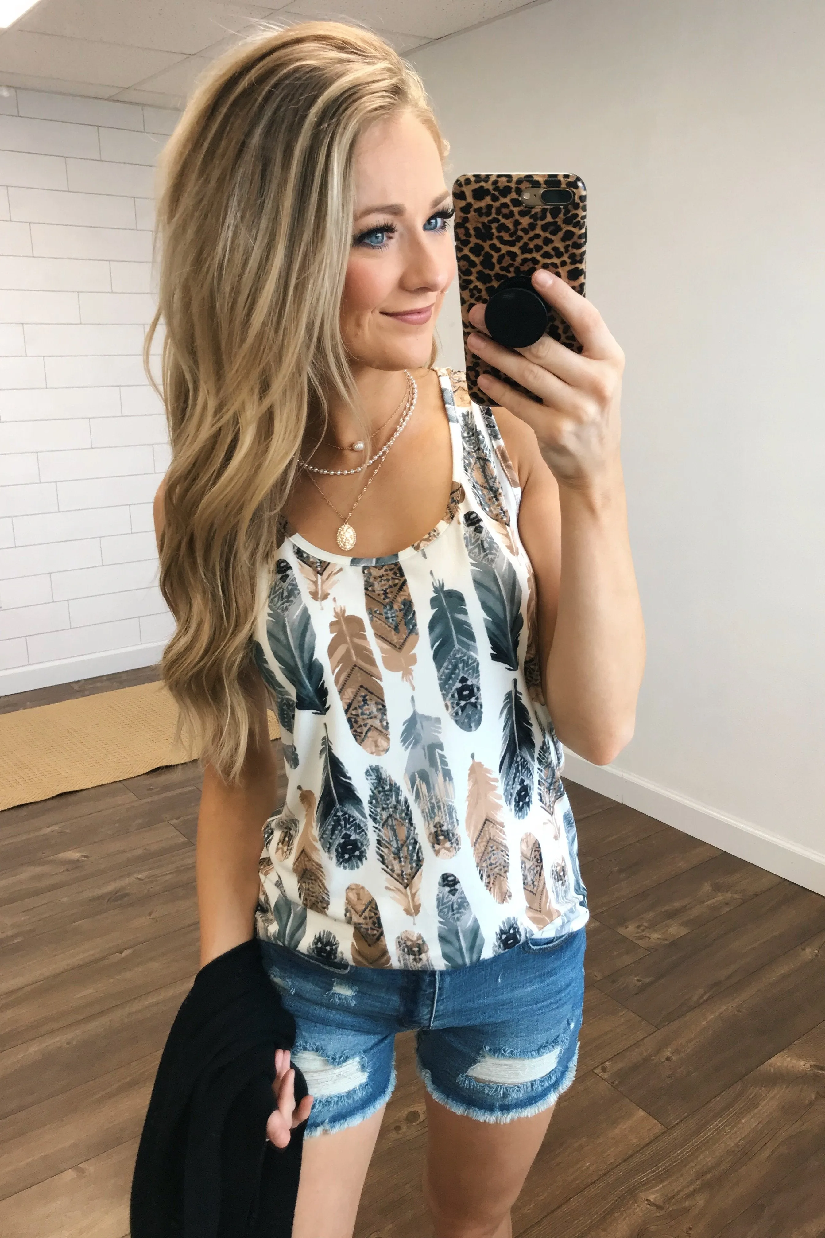 Catching Dreams Aztec Feather Tank Top- Black & Brown