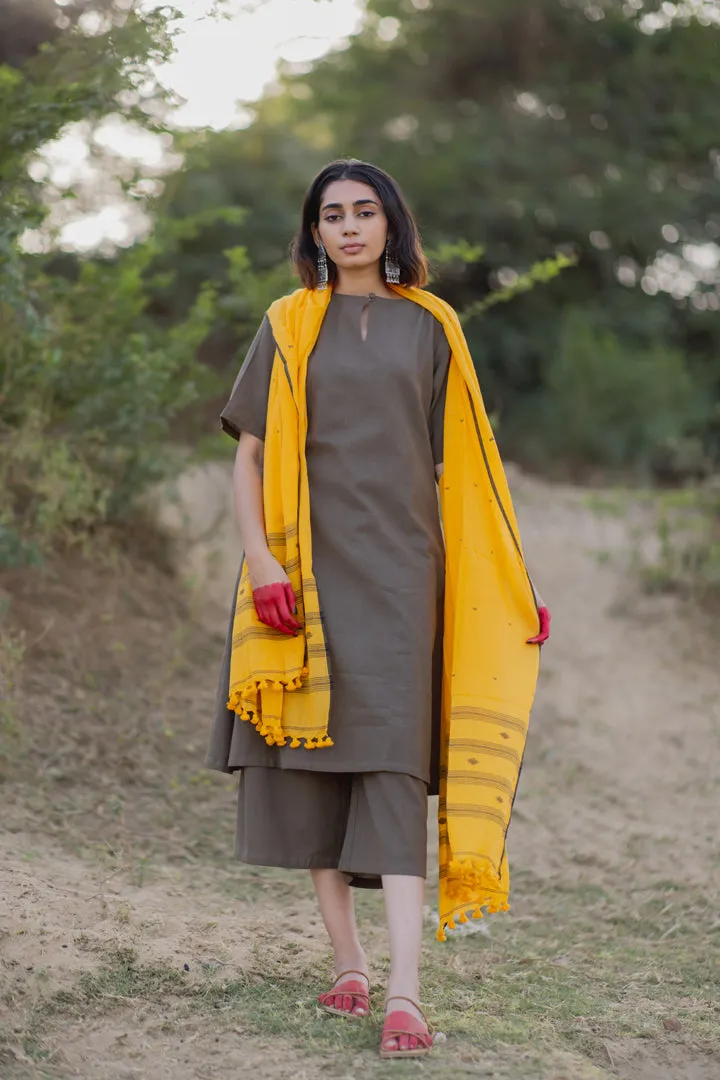 Charcoal Kurta Set with Yellow Dupatta