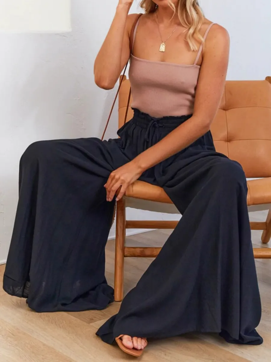 Ciara Smocked Wide Leg Culottes Pants - Black