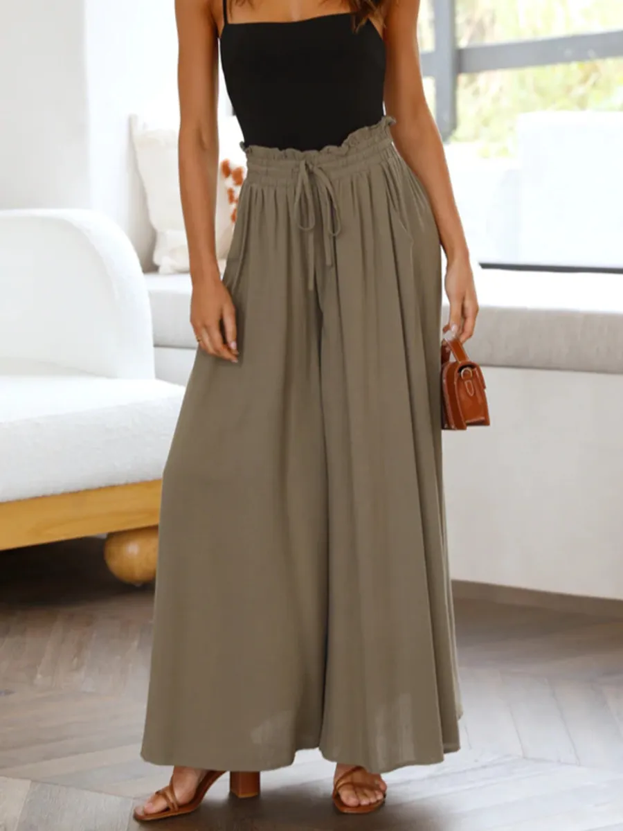 Ciara Smocked Wide Leg Culottes Pants - Olive