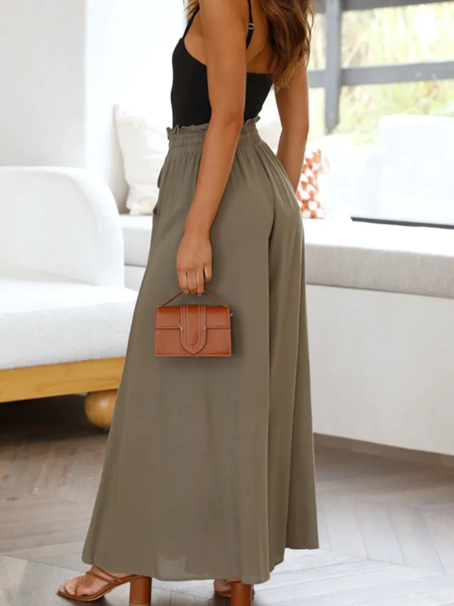 Ciara Smocked Wide Leg Culottes Pants - Olive