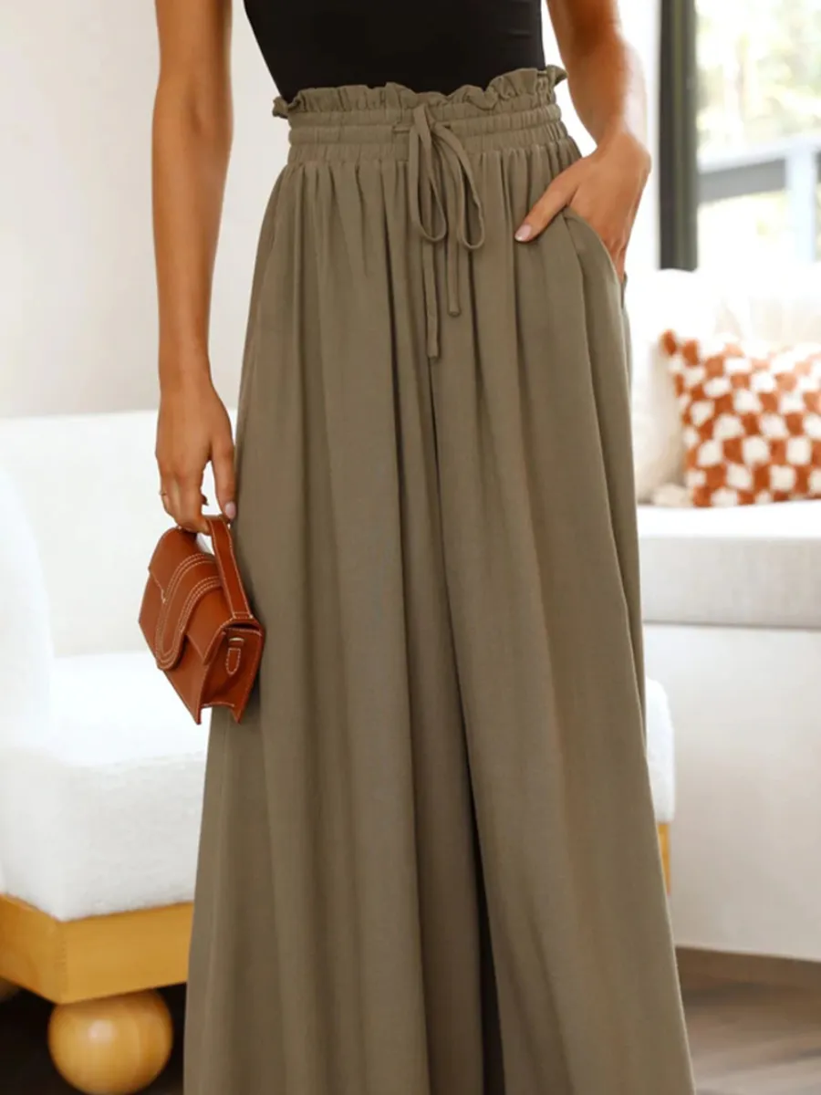 Ciara Smocked Wide Leg Culottes Pants - Olive