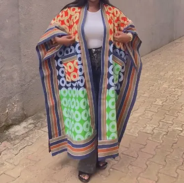 Circle color block large kimono long coat