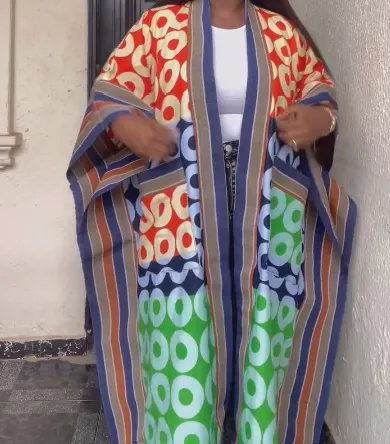 Circle color block large kimono long coat