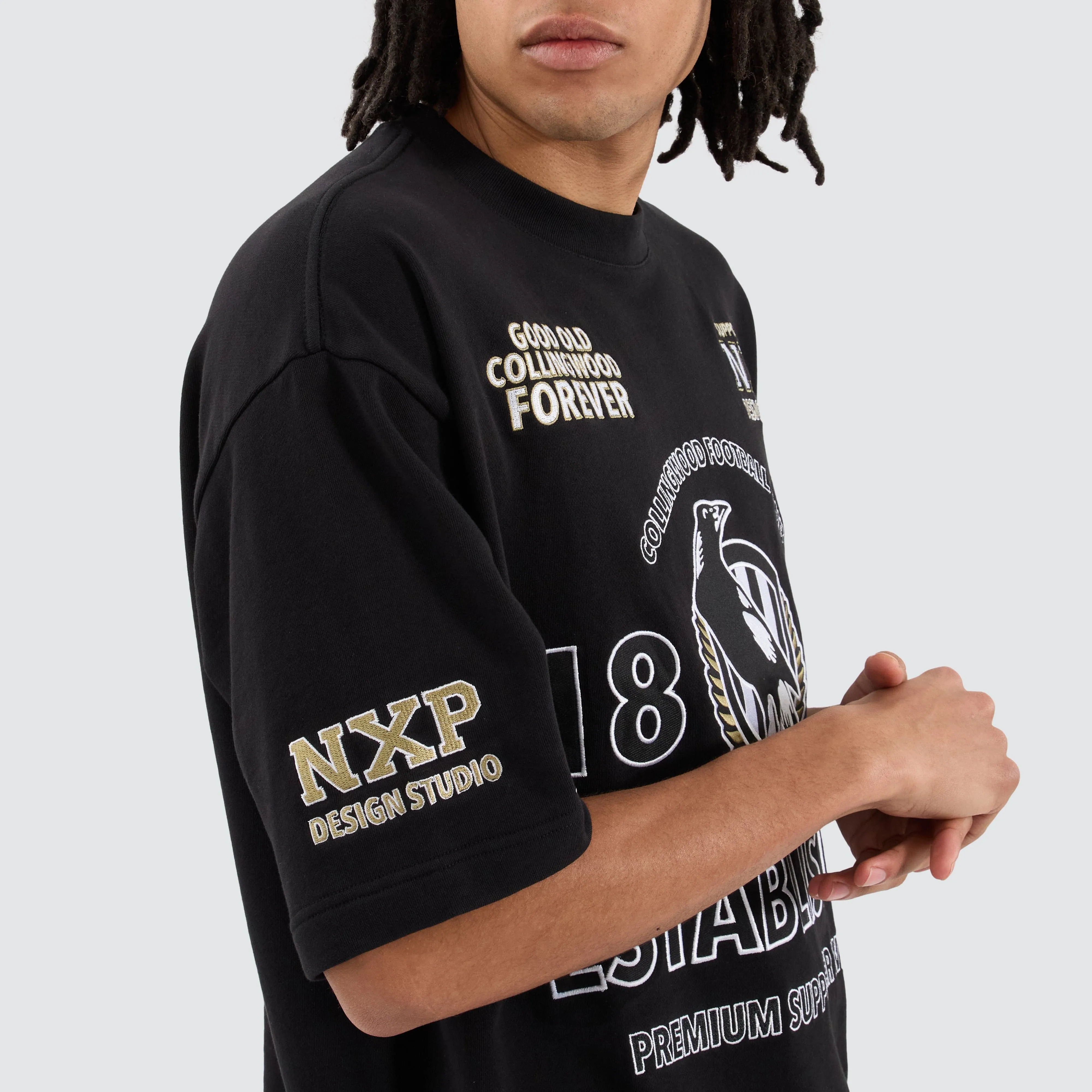 Collingwood Magpies AFL Mega Loopback Tee Jet Black