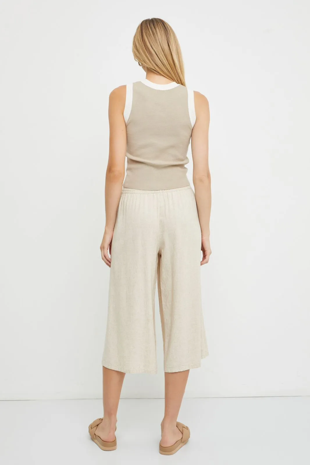 Contrast Ribbed Tank in Taupe