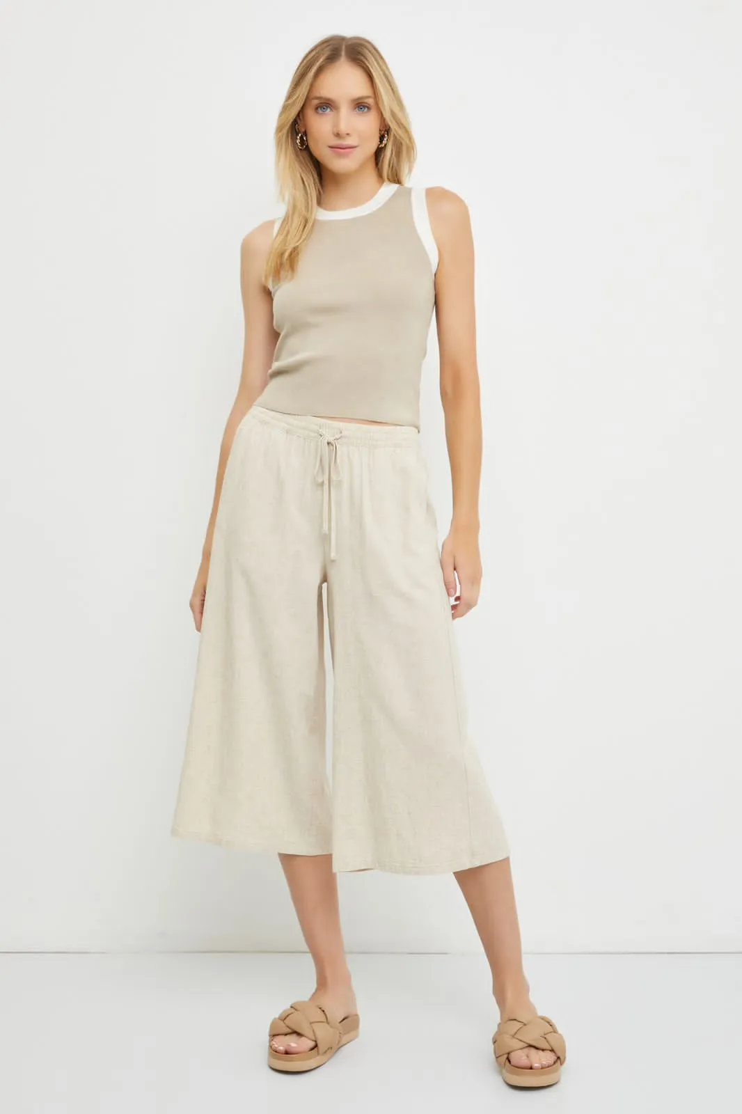 Contrast Ribbed Tank in Taupe