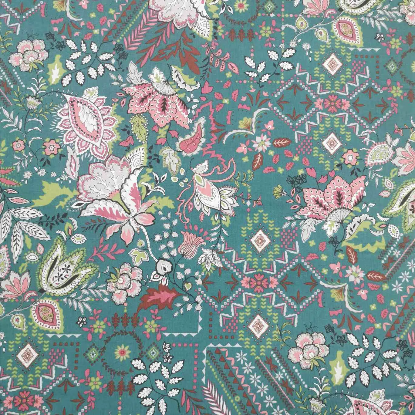 Cotton Lawn, Persian Floral on Green - 83cm remnant