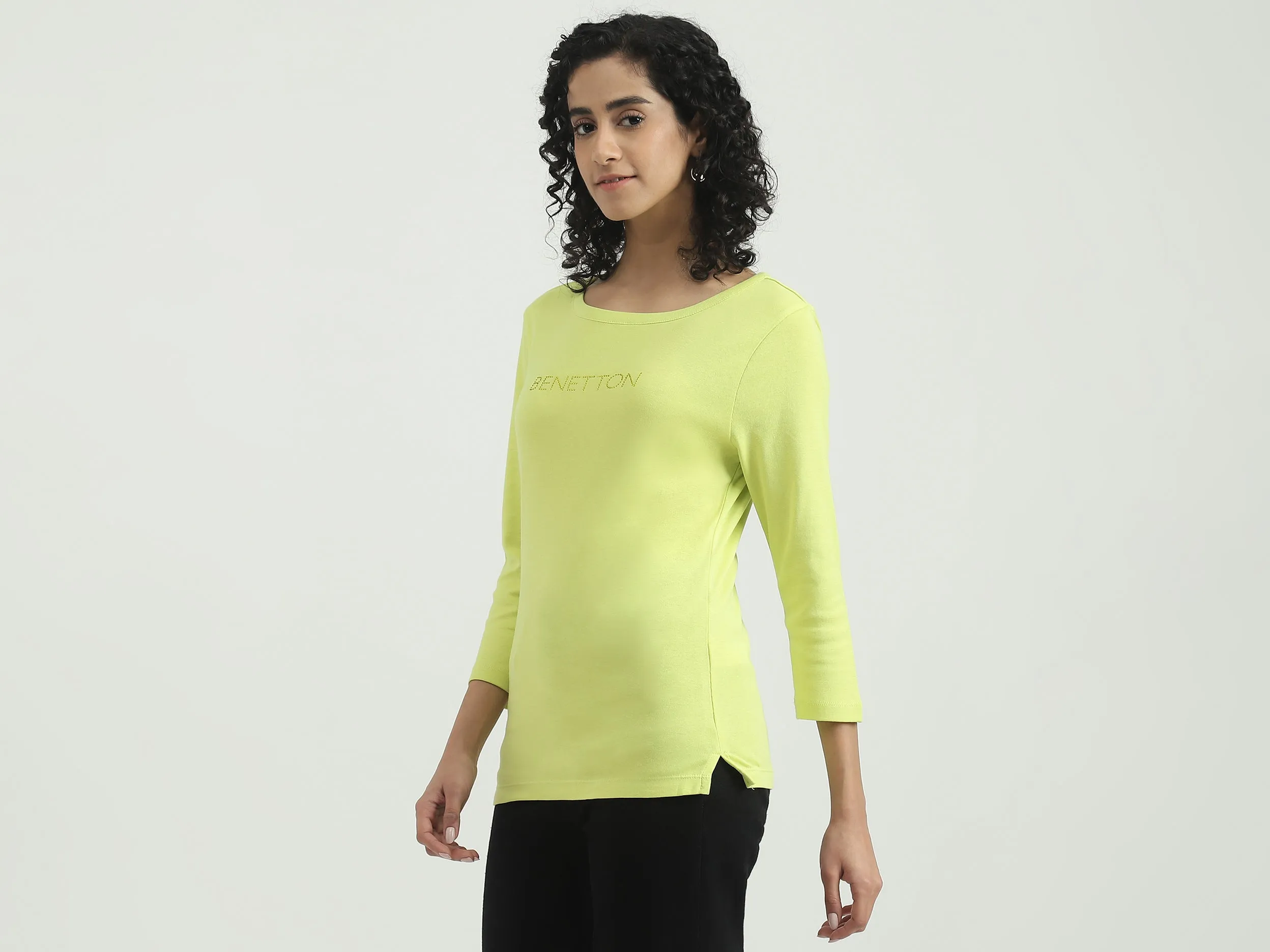 Cotton Solid Round Neck Women Tops