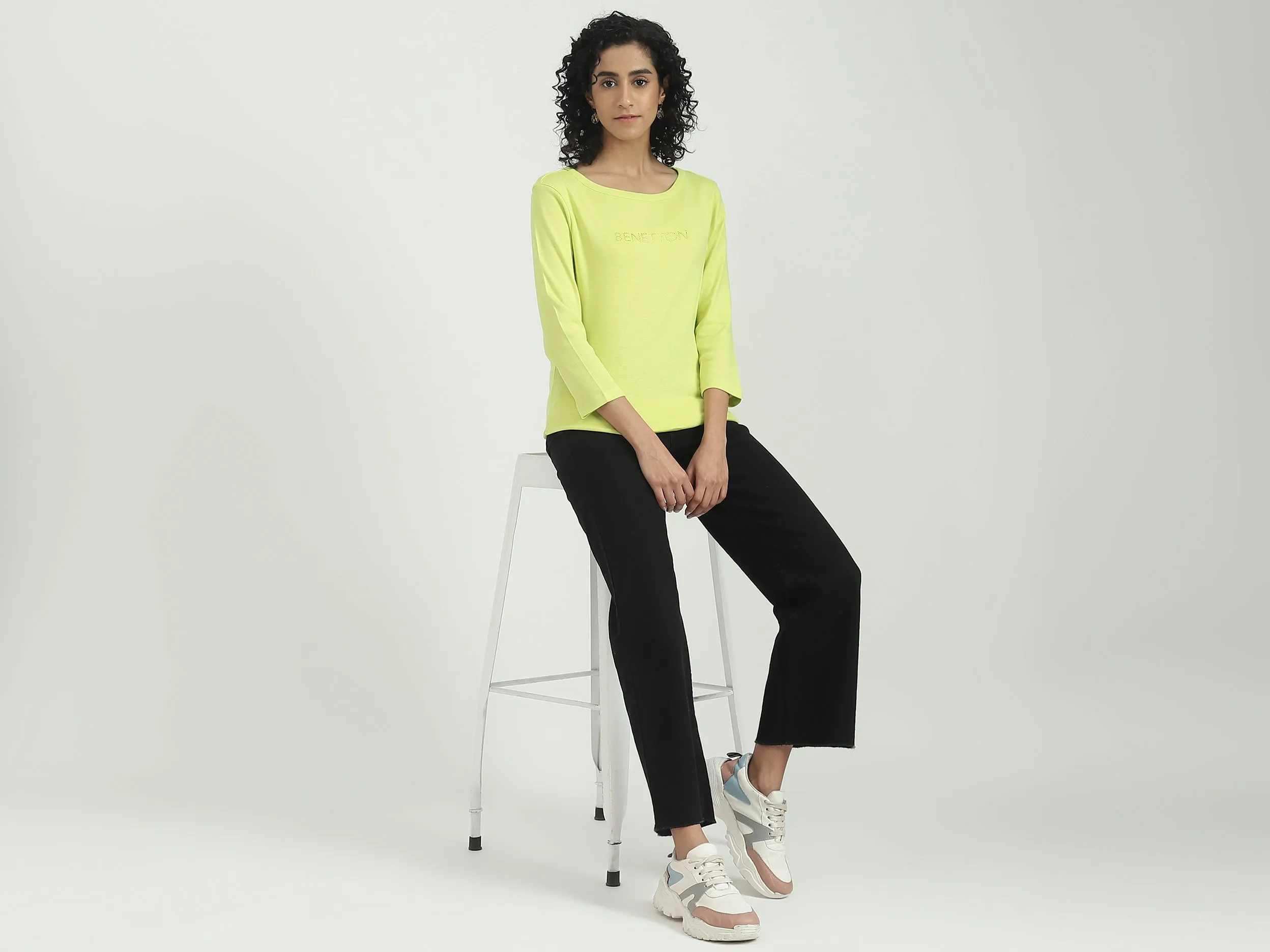 Cotton Solid Round Neck Women Tops