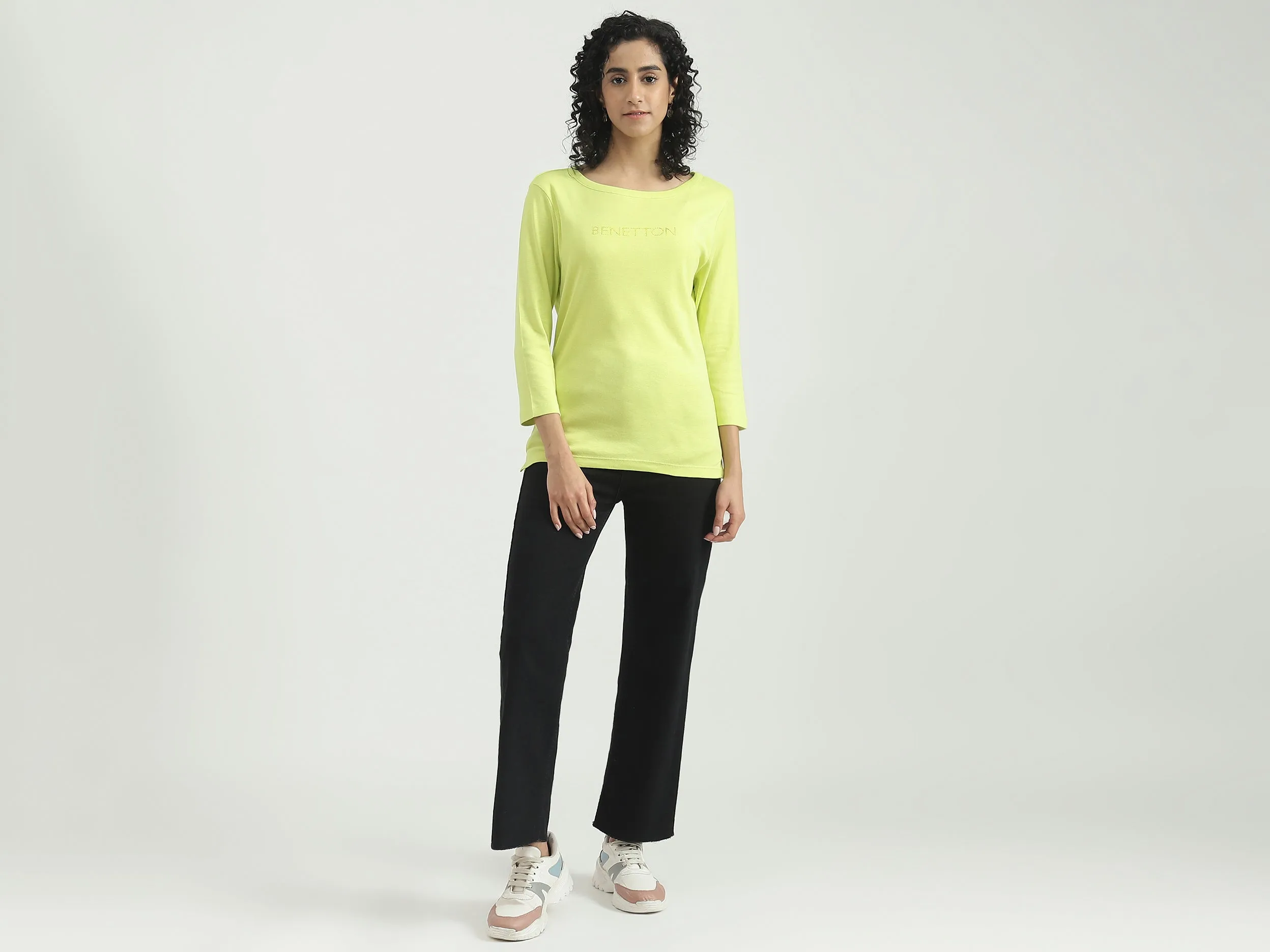 Cotton Solid Round Neck Women Tops