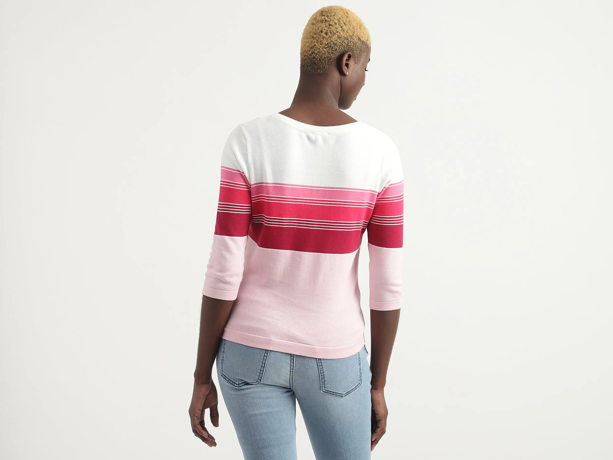Cotton Striped Round Neck Women Tops
