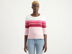 Cotton Striped Round Neck Women Tops