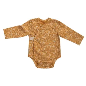 Creative Co-Op Cotton Baby Kimono Long Sleeve Patterned Bodysuit