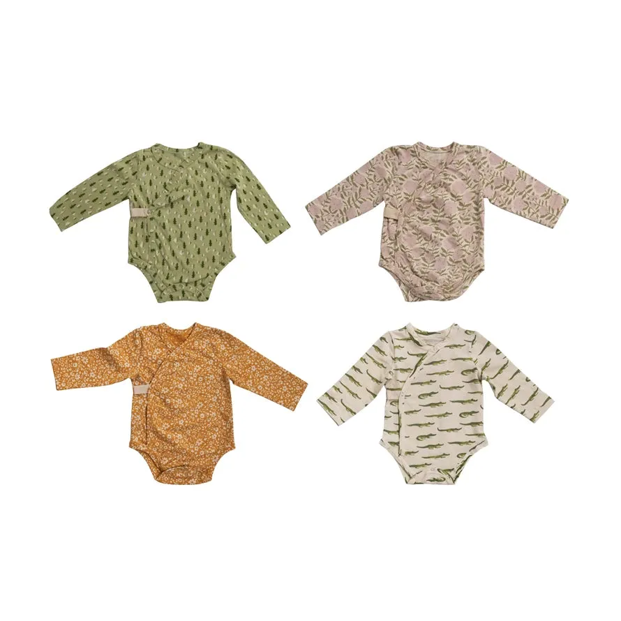 Creative Co-Op Cotton Baby Kimono Long Sleeve Patterned Bodysuit