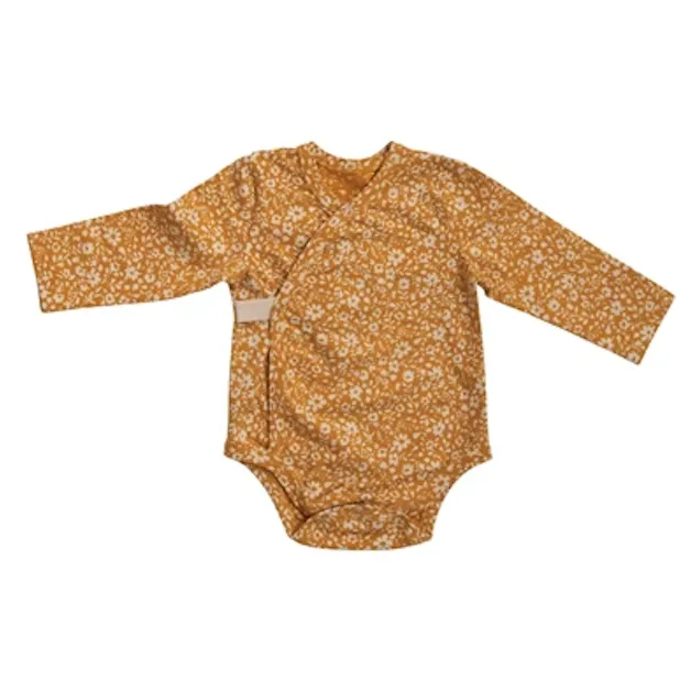 Creative Co-Op Cotton Baby Kimono Long Sleeve Patterned Bodysuit