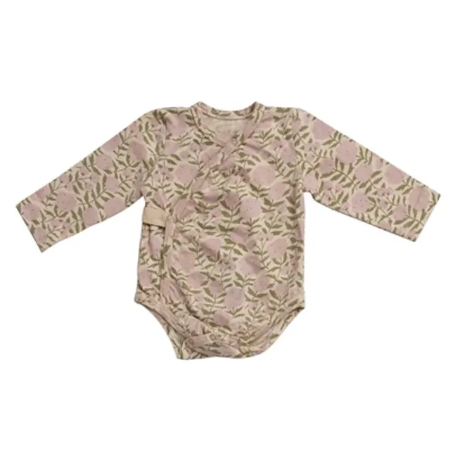 Creative Co-Op Cotton Baby Kimono Long Sleeve Patterned Bodysuit