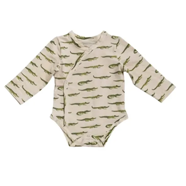 Creative Co-Op Cotton Baby Kimono Long Sleeve Patterned Bodysuit