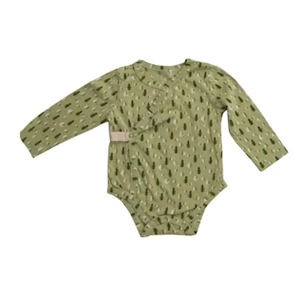 Creative Co-Op Cotton Baby Kimono Long Sleeve Patterned Bodysuit