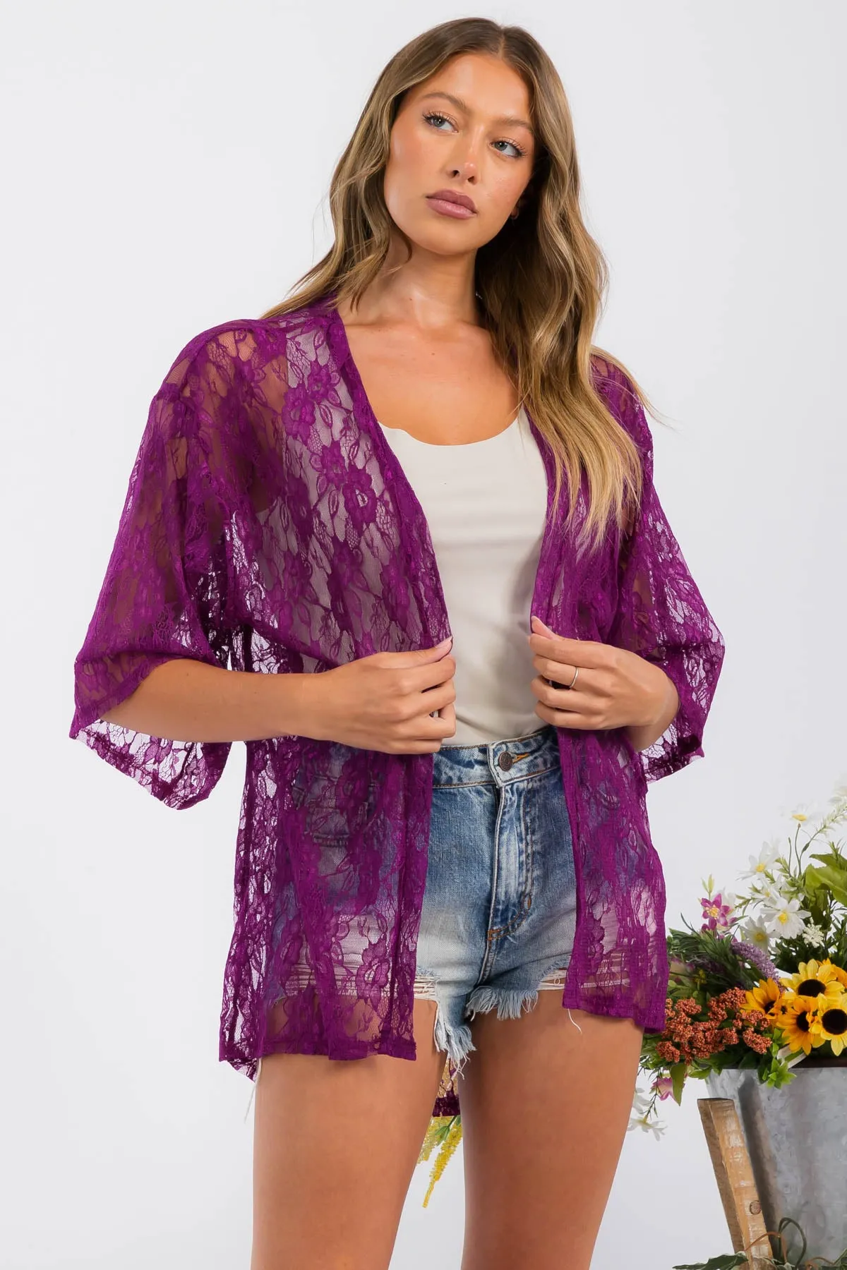 CROCHET LACE KIMONO CASUAL CARDIGAN