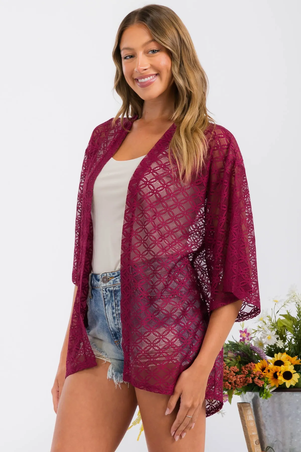 CROCHET LACE KIMONO CASUAL CARDIGAN