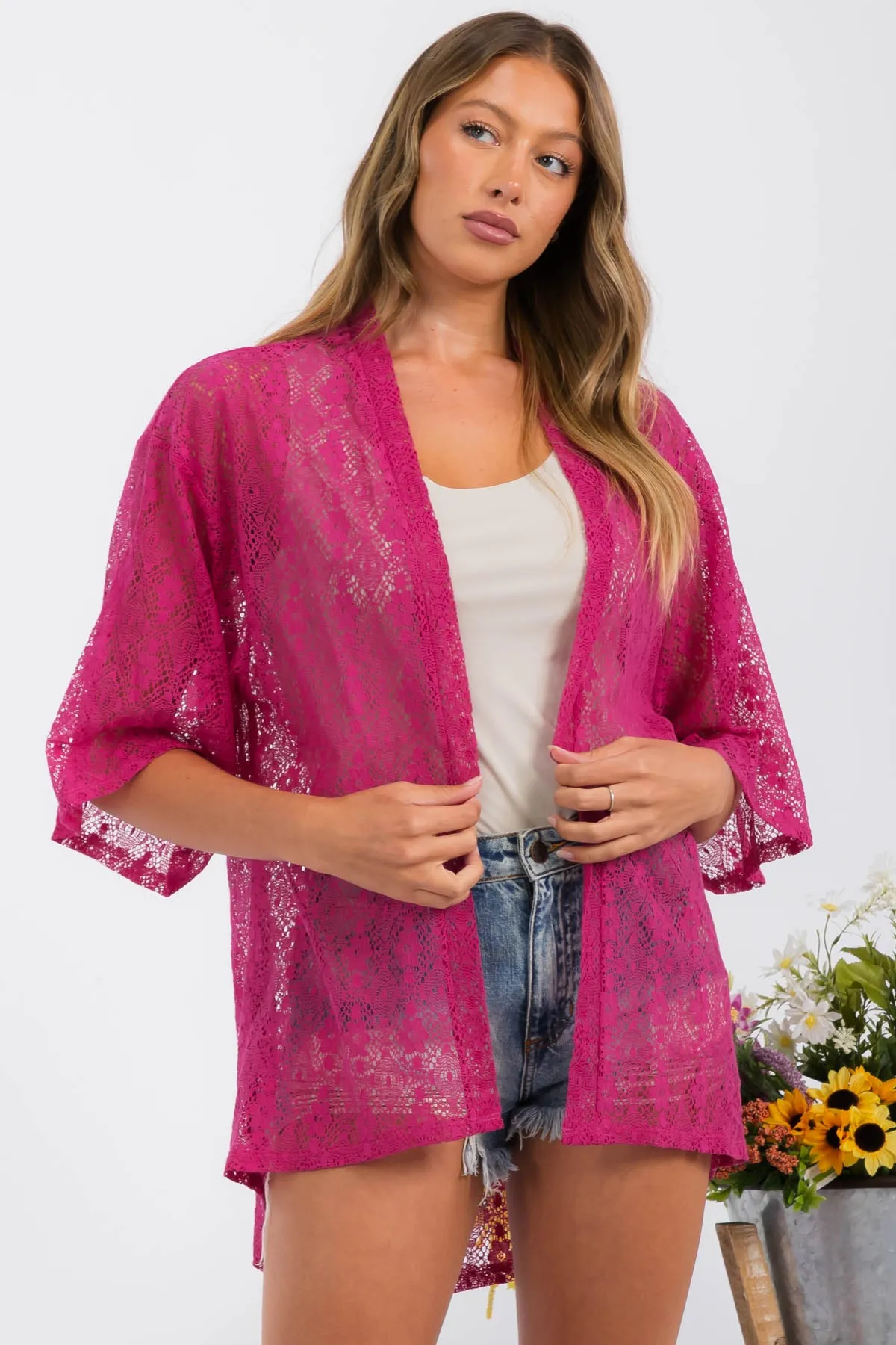 CROCHET LACE KIMONO CASUAL CARDIGAN