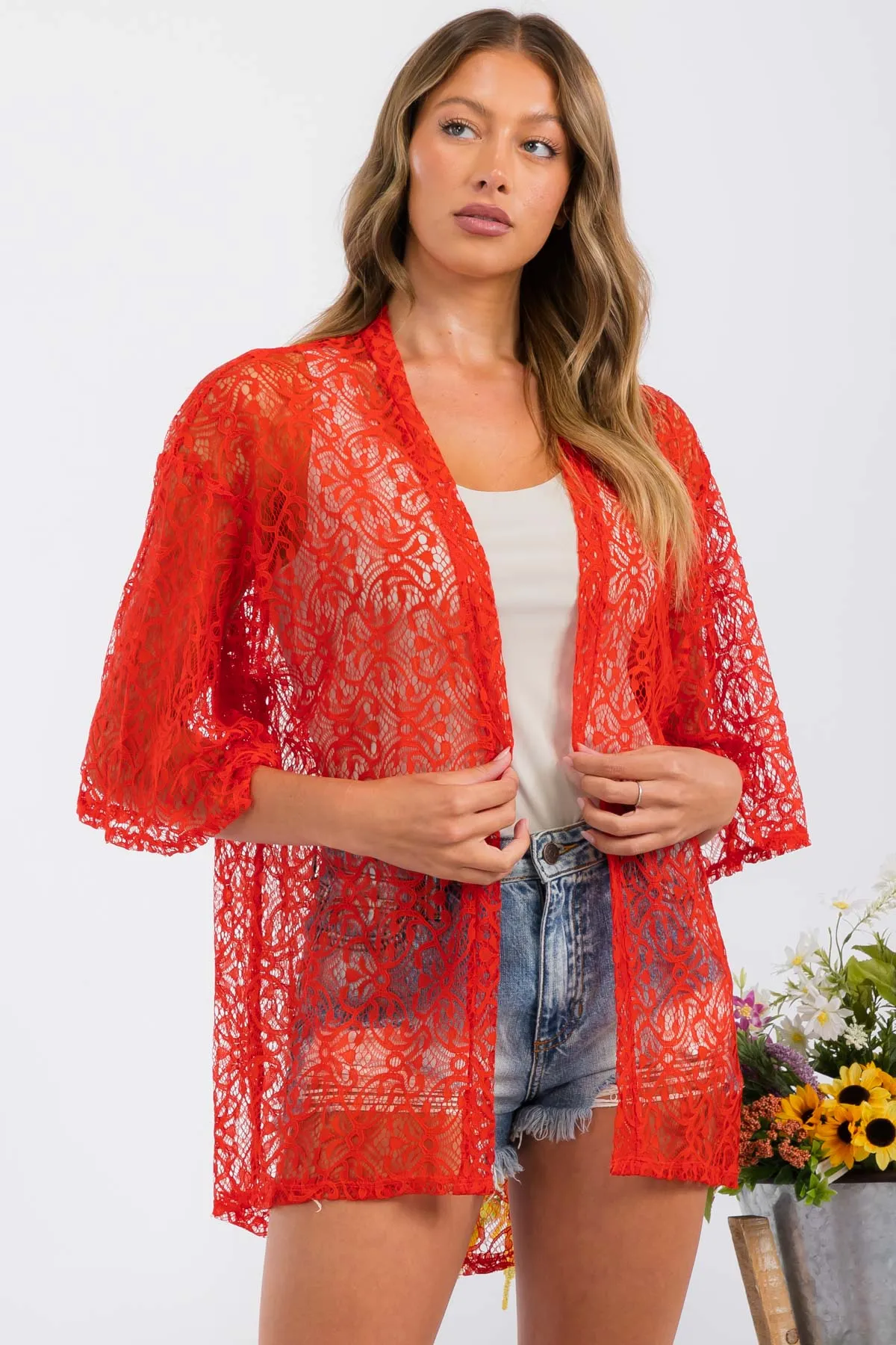 CROCHET LACE KIMONO CASUAL CARDIGAN