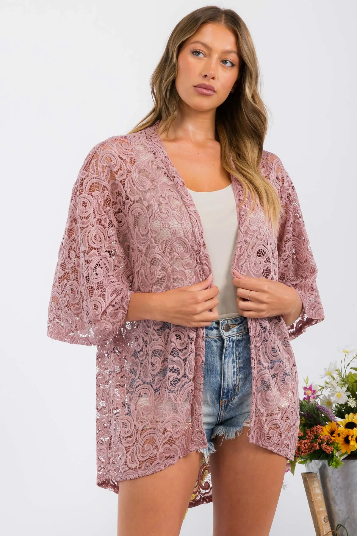 CROCHET LACE KIMONO CASUAL CARDIGAN