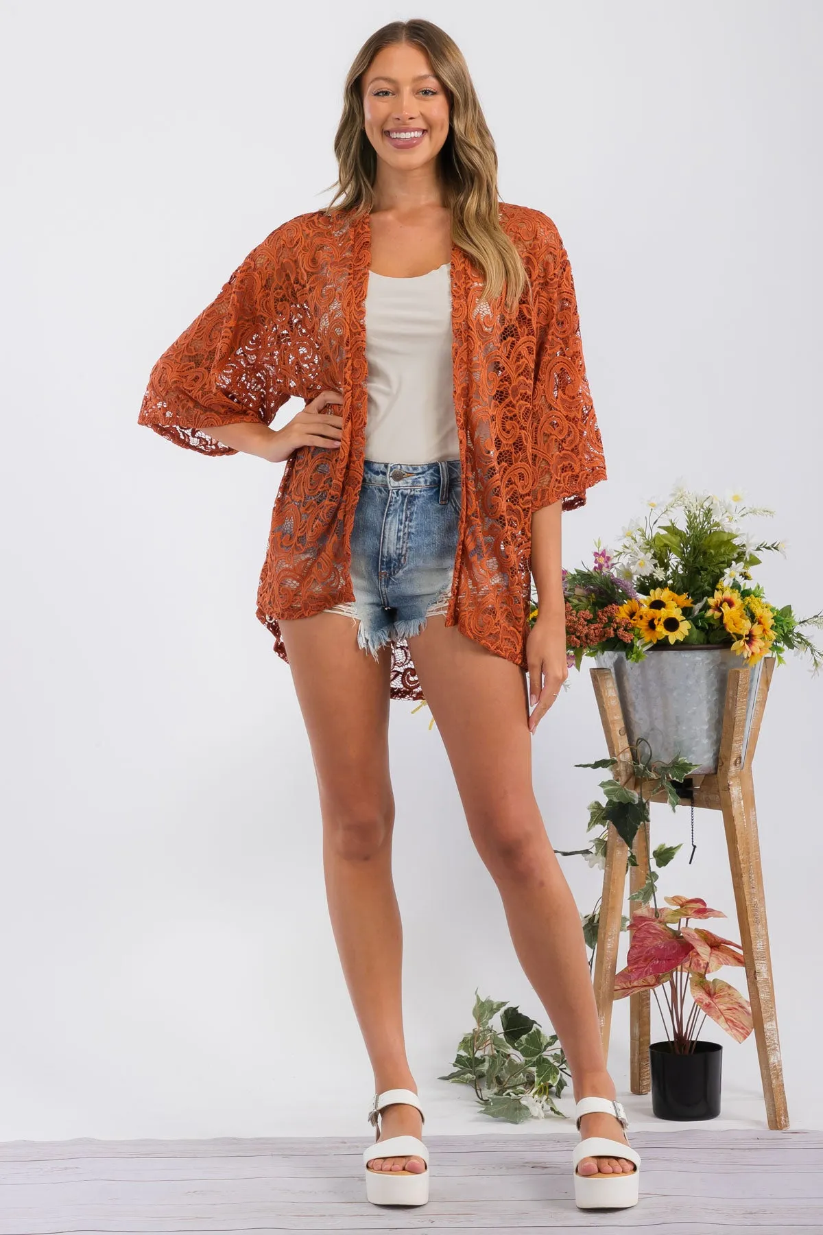 CROCHET LACE KIMONO CASUAL CARDIGAN