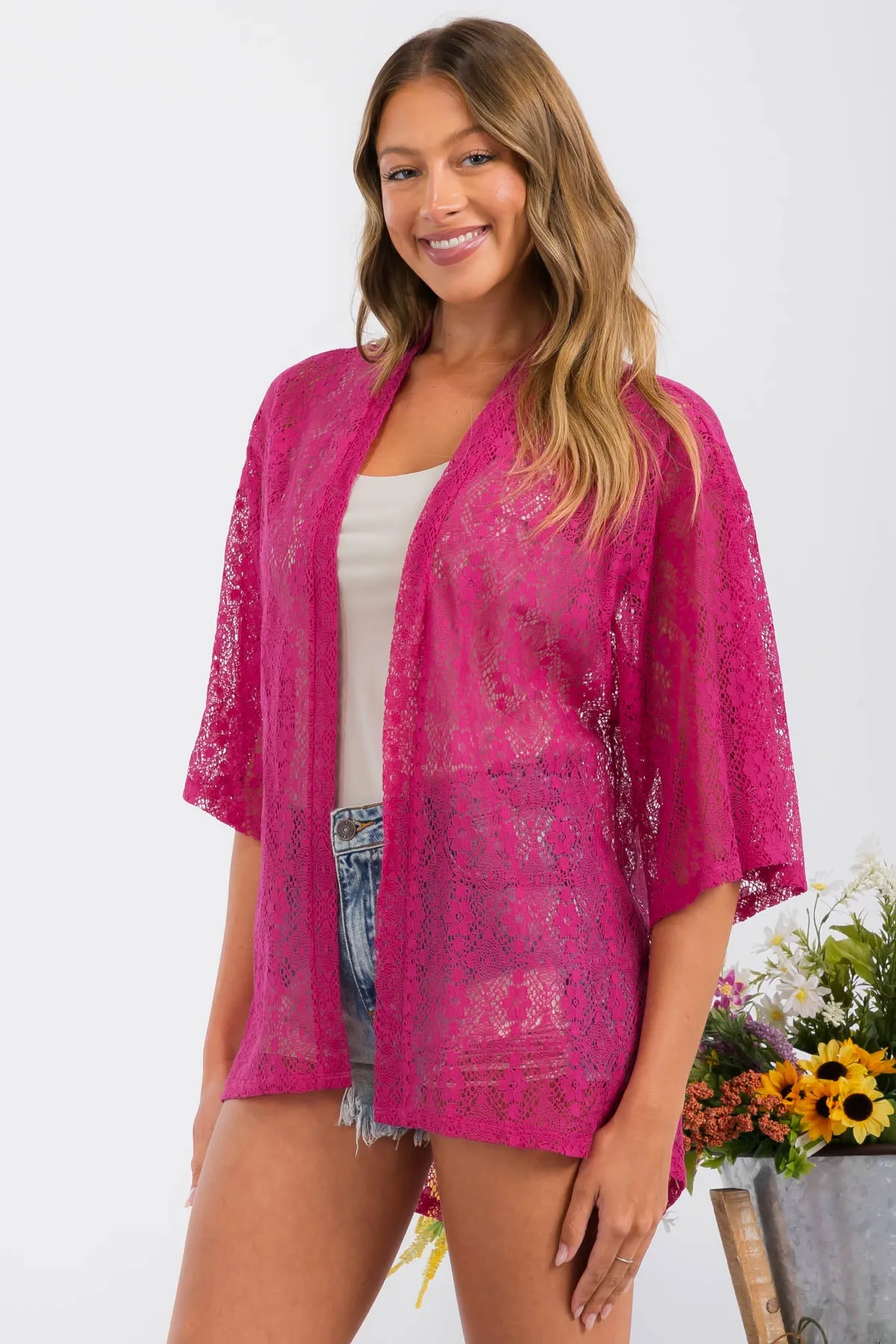 CROCHET LACE KIMONO CASUAL CARDIGAN