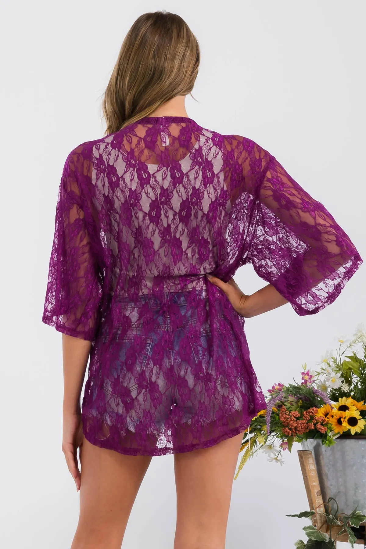 CROCHET LACE KIMONO CASUAL CARDIGAN