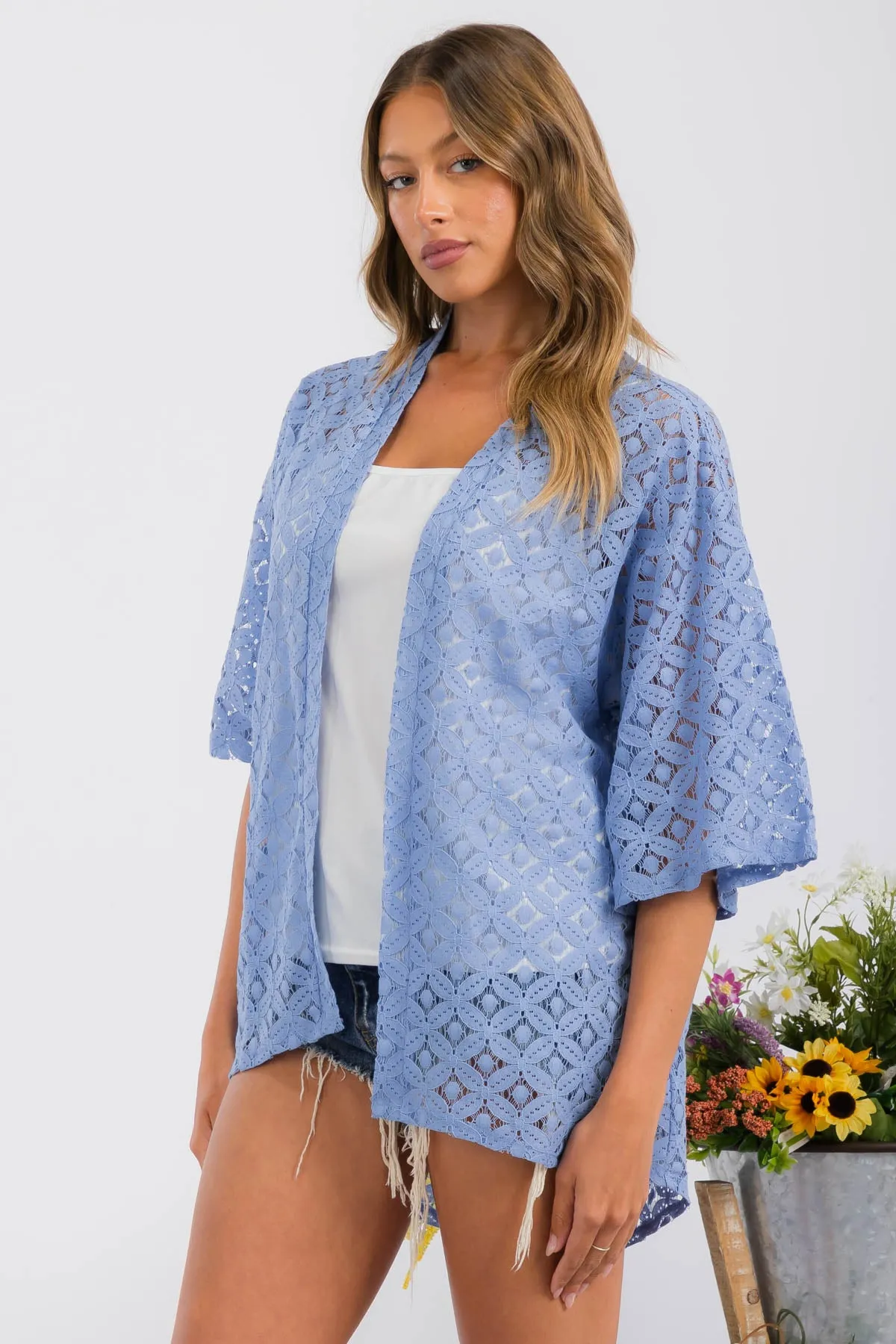 CROCHET LACE KIMONO CASUAL CARDIGAN