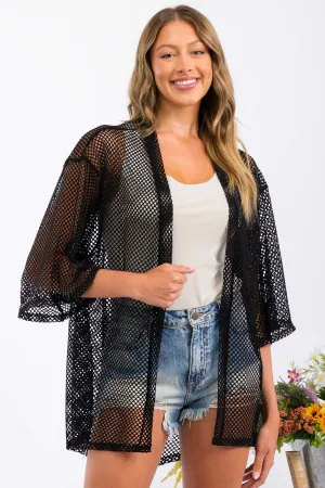 CROCHET LACE KIMONO CASUAL CARDIGAN