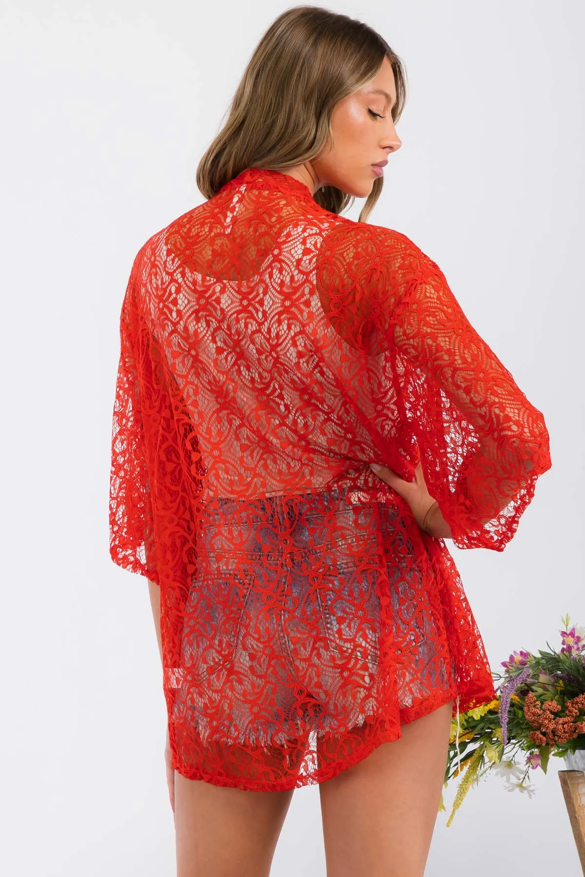 CROCHET LACE KIMONO CASUAL CARDIGAN